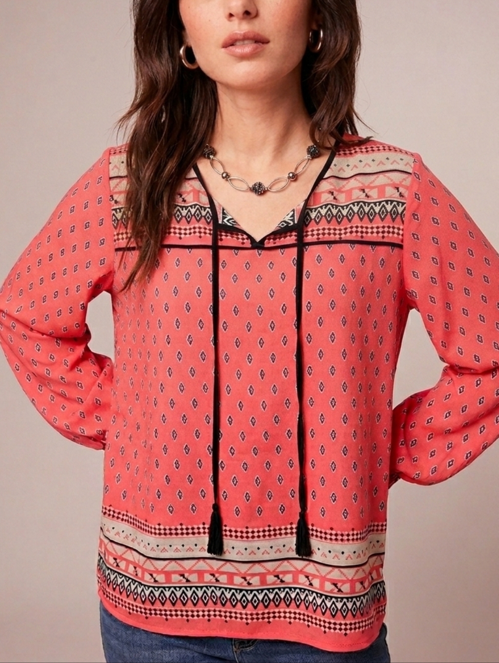 Live 4 Truth Coral Pink Flowy Boho Blouse Made in India Size Medium